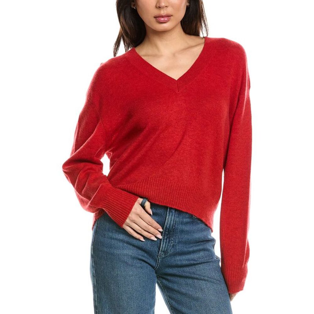 Brodie Cashmere Womens  Easy V-Neck Wool & Cashmere-Blend Sweater